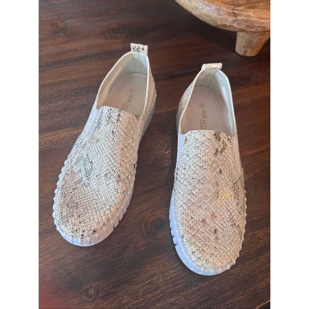 Ilse Jacobsen Tulip Platform Sneaker in metallic snakeskin